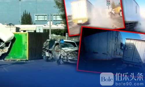 泰国路口惊魂：两辆重卡猛烈冲击致1死4伤！