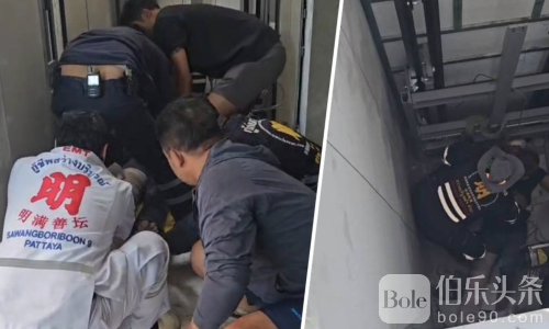 惊险一幕！泰国三层楼施工升降机钢丝绳断裂，工人重伤