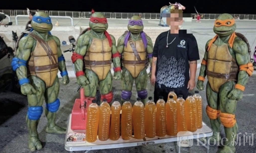 泰国警方扮忍者神龟突袭缉毒，突袭卡痛叶水店铺！