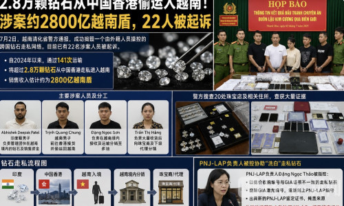 2.8万颗钻石自香港走私越南，22人落网涉案2800亿越盾