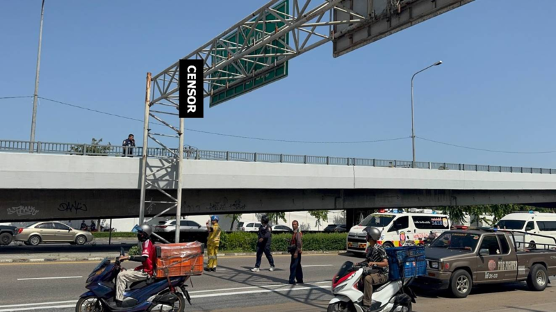 曼谷拉玛三路惊现男子吊亡路牌下，19岁司机目击惊魂